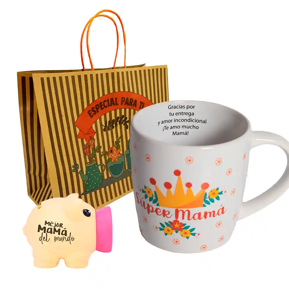 Kit Taza Y Alcancía Especial Mamá Con Bolsa De Regalo