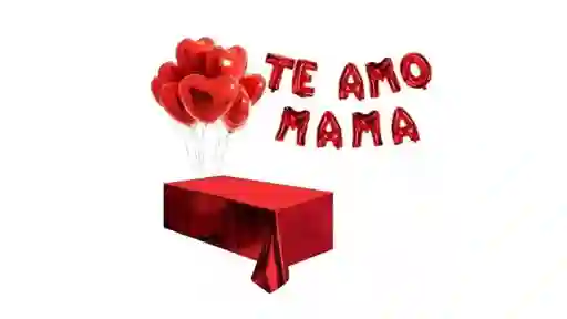 Kit Dia De Las Madres Mantel Globos Corazones Mama