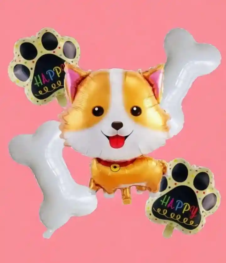 Bouquet X5 Globos Metalizados Perrito Feliz