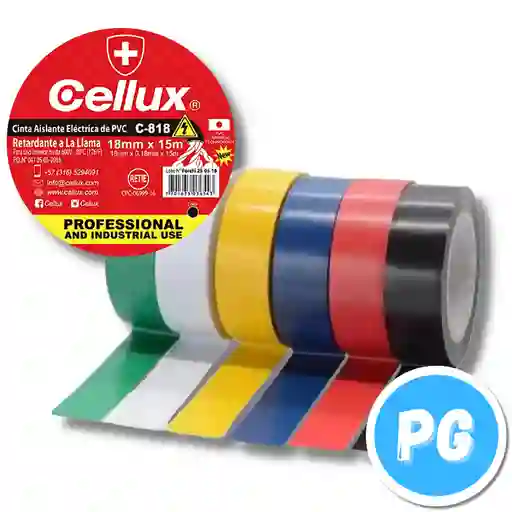 Cinta Aislante Cellux 18mm X5 Metros Unidad De Color (verde, Blanco, Amarillo, Azul Y Rojo) (se Envia Un Color Aleatorio)