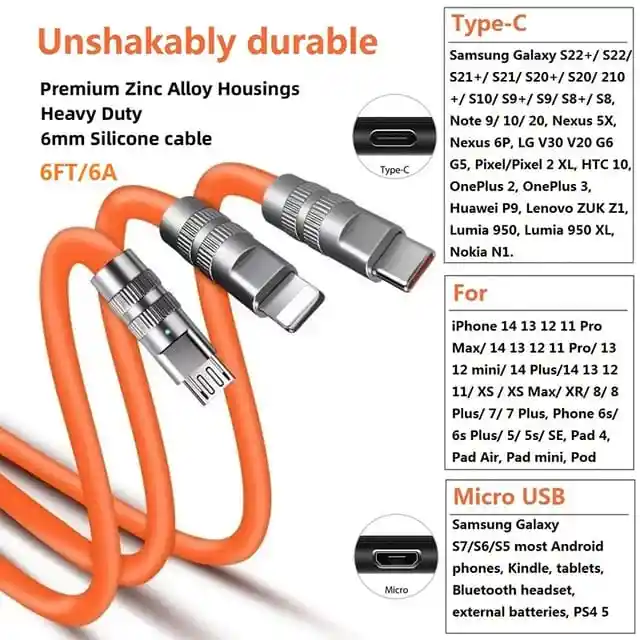 Cable Usb Tipo C Ultra Resistente 120w A 6 Amperios Ultra Resistenete 6 Milimetros De Grosor