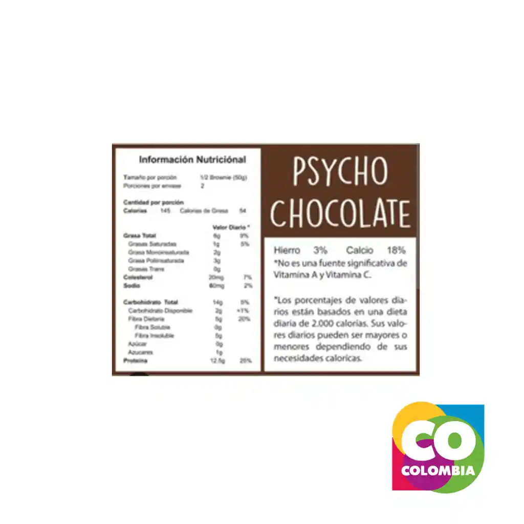 Brownie Con Proteína Psycho Chocolate Marca Elemental Embalaje De 1 Unidad Por 100g