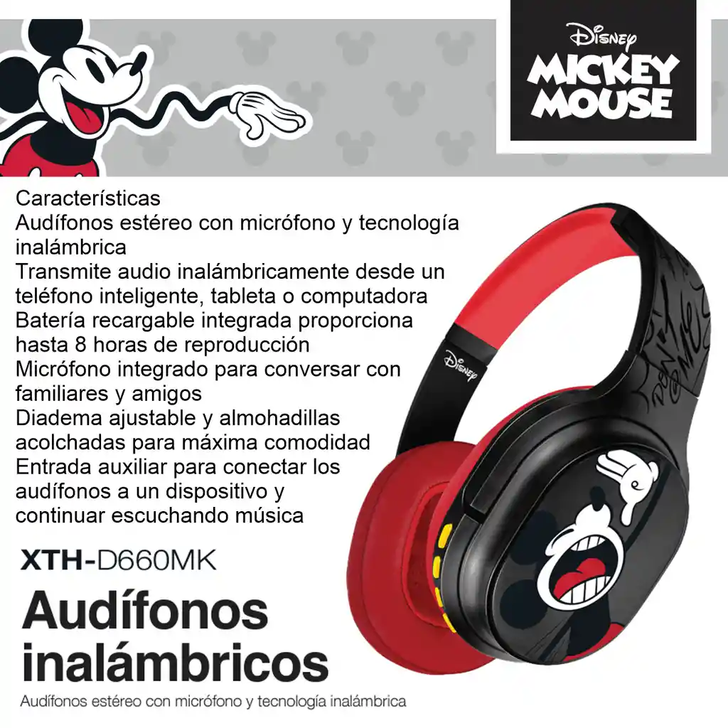 Diadema Inalámbrica Con Micrófono Xtech Edición Mickey Mouse