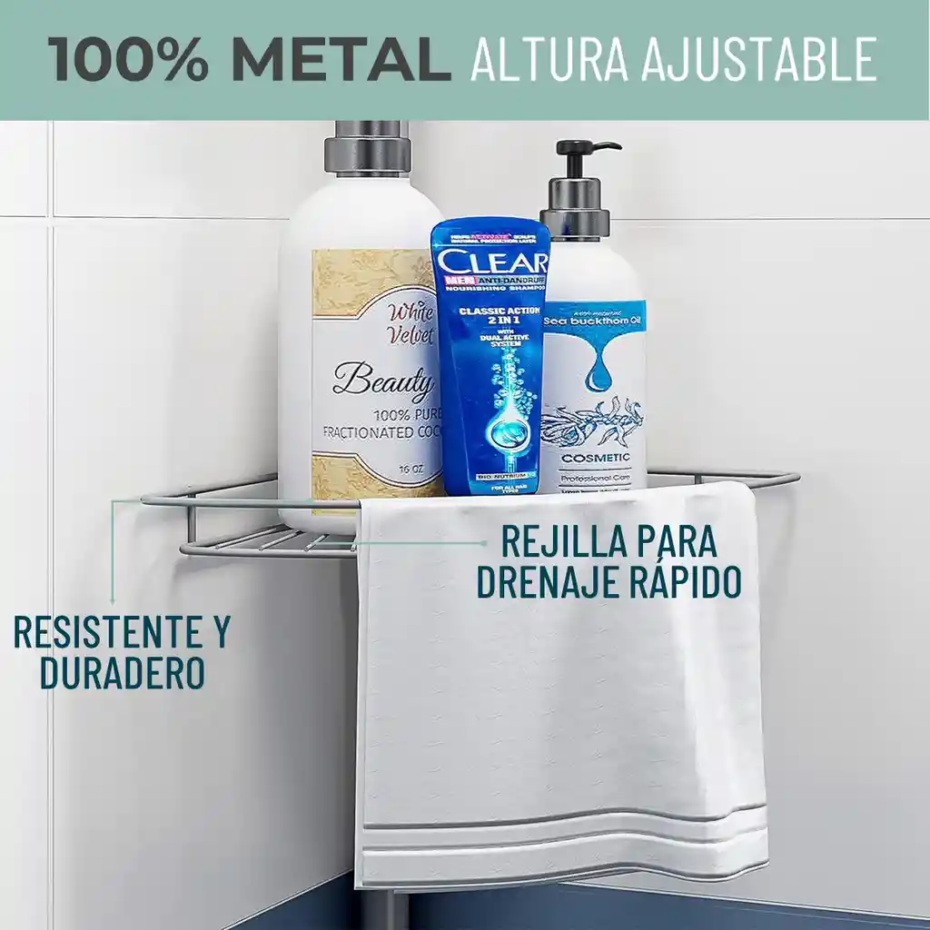 Organizador Esquinero Baño Ducha Metálico Inoxidable Ajuste