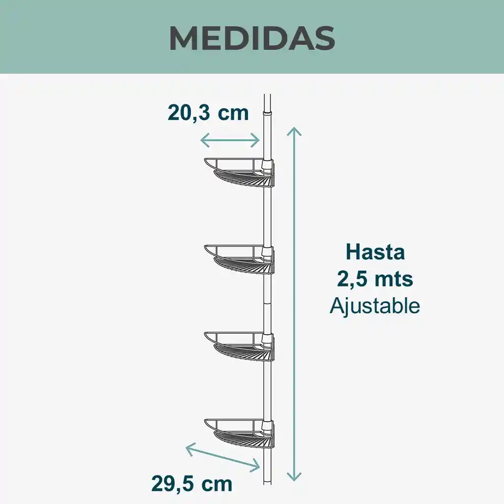 Organizador Esquinero Baño Ducha Metálico Inoxidable Ajuste