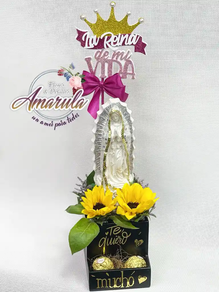 Caja Virgen Con Girasol Y Chocolates.