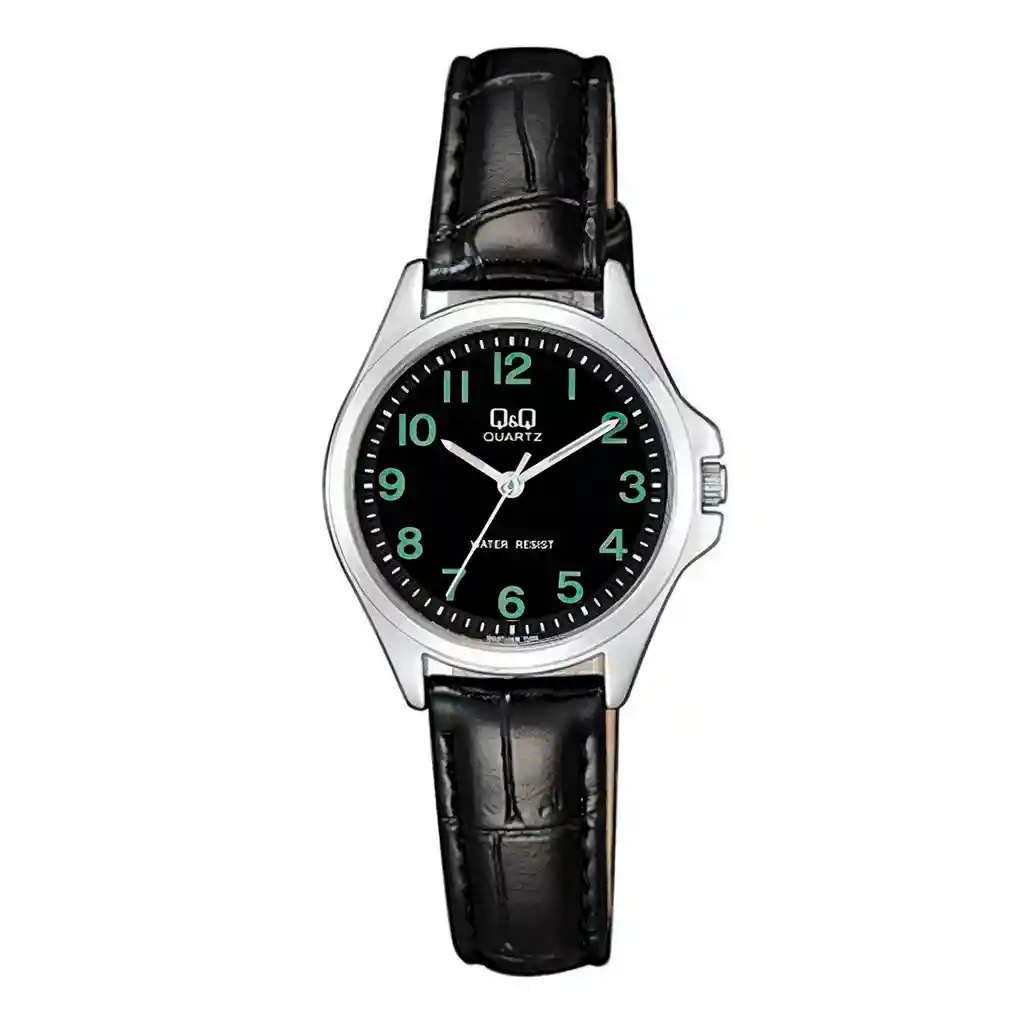 Reloj Para Mujer Qyq Qa07j305y Negro Cuero + Estuche