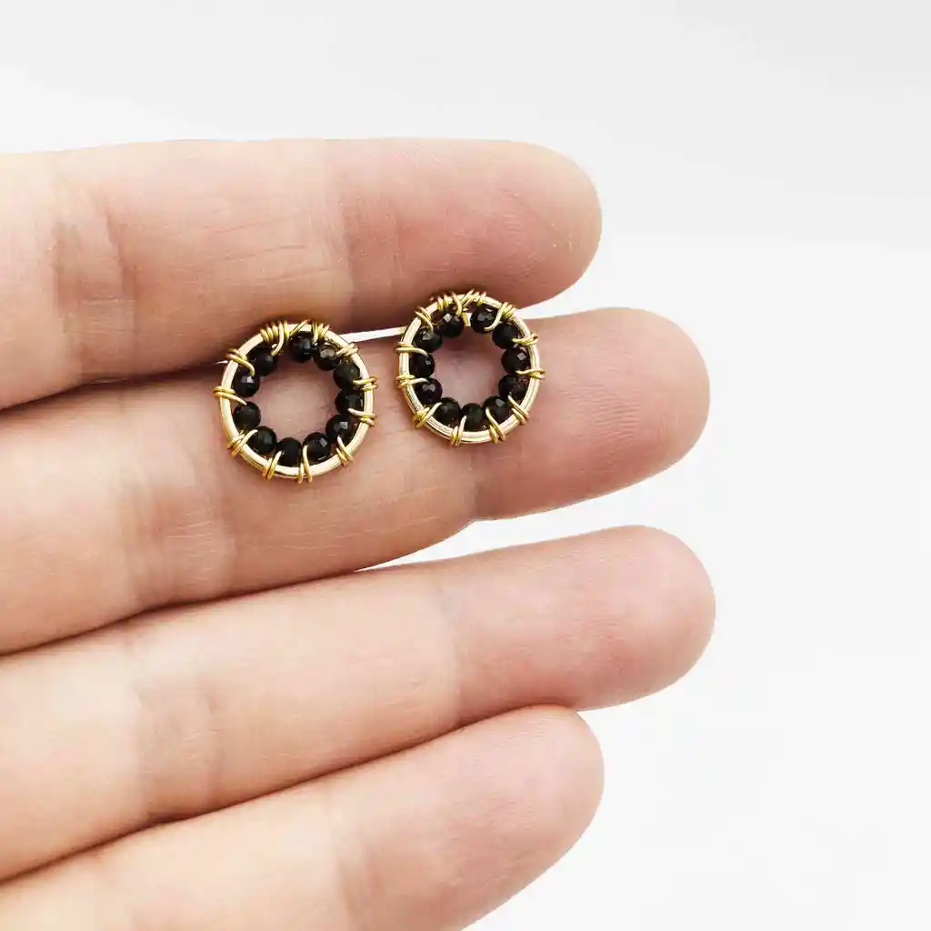 Aretes Botón Obsidiana