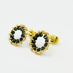 Aretes Botón Obsidiana