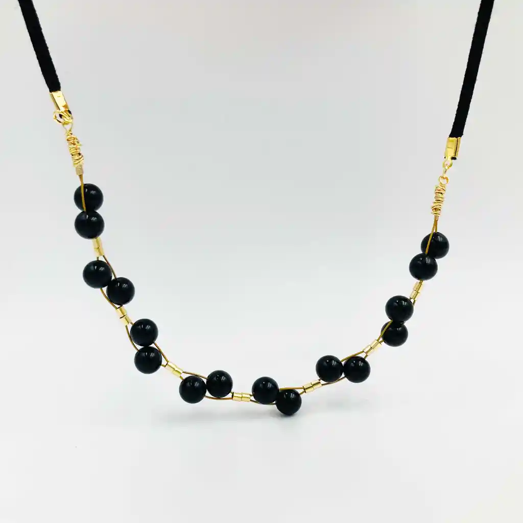 Collar Negro Obsidiana Y Gamuza