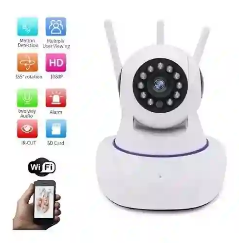 Cámara Robótica Seguridad Wifi 3 Antenas 360