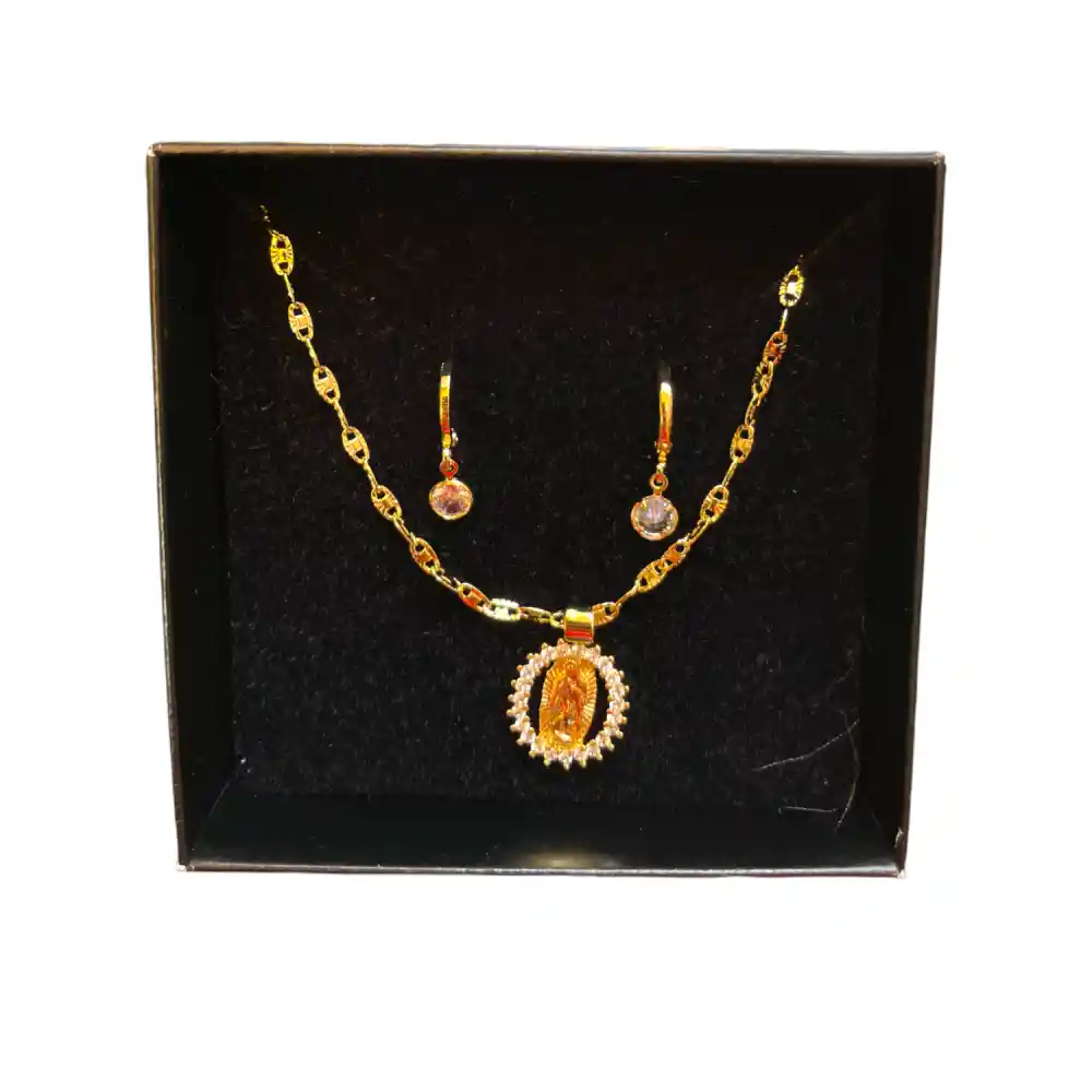 Cadena Virgen Blanca Con Aretes Joyeria Regalo