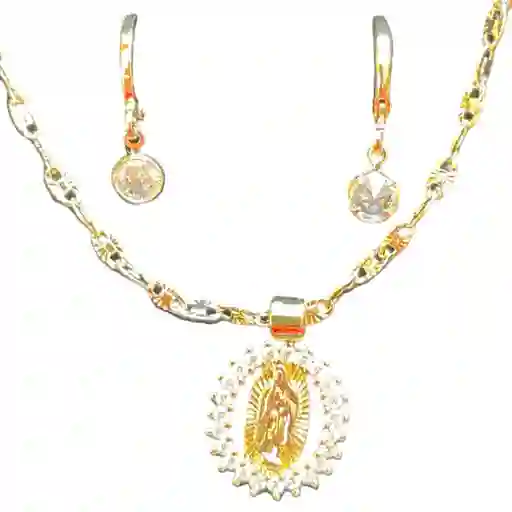 Cadena Virgen Blanca Con Aretes Joyeria Regalo