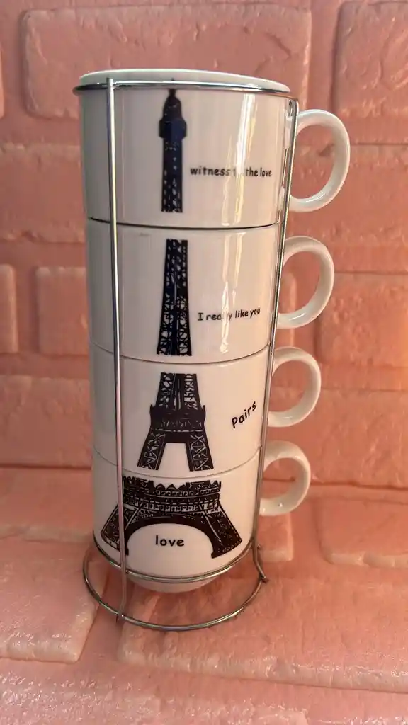 Vasos / Pocillo Torre Eiffel Set X4 Con Soporte Metalico