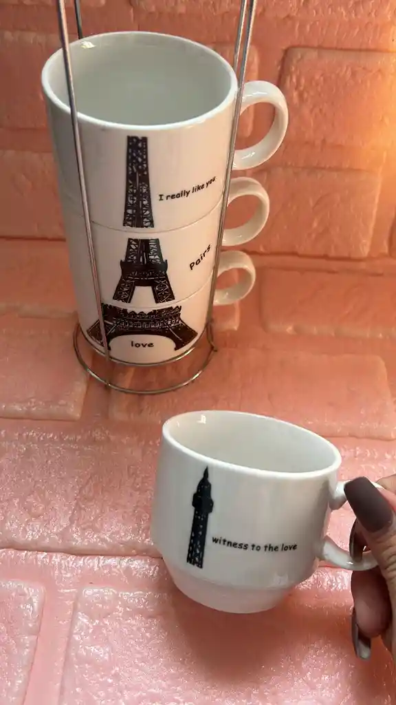 Vasos / Pocillo Torre Eiffel Set X4 Con Soporte Metalico