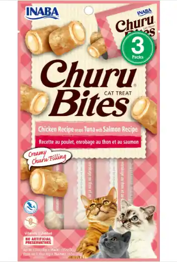 Inaba Cat Snack Churu Bites Pollo Wraps 3 Piezas – Atun Con Salmon 30 Gr