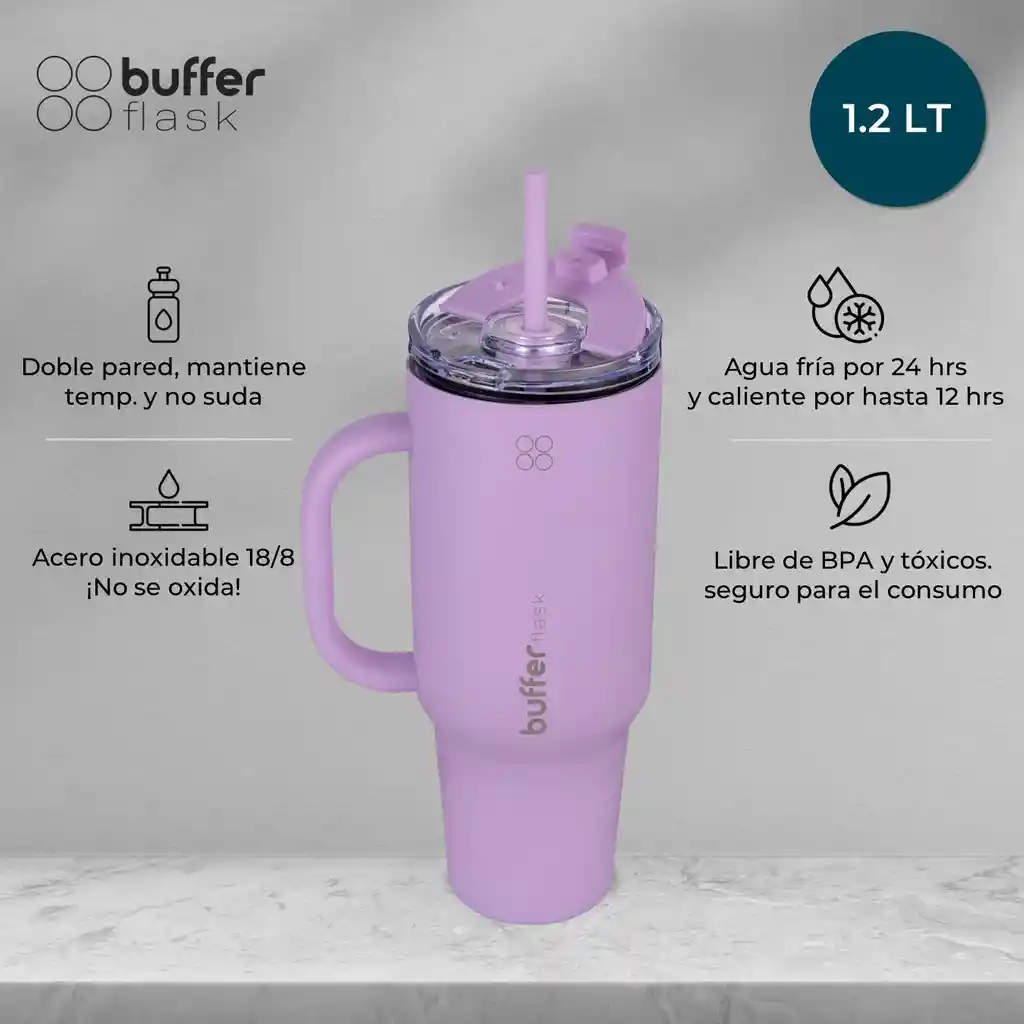 Vaso Termo Termico Manija Y Pitillo 1,2l Buffer Acero Inox