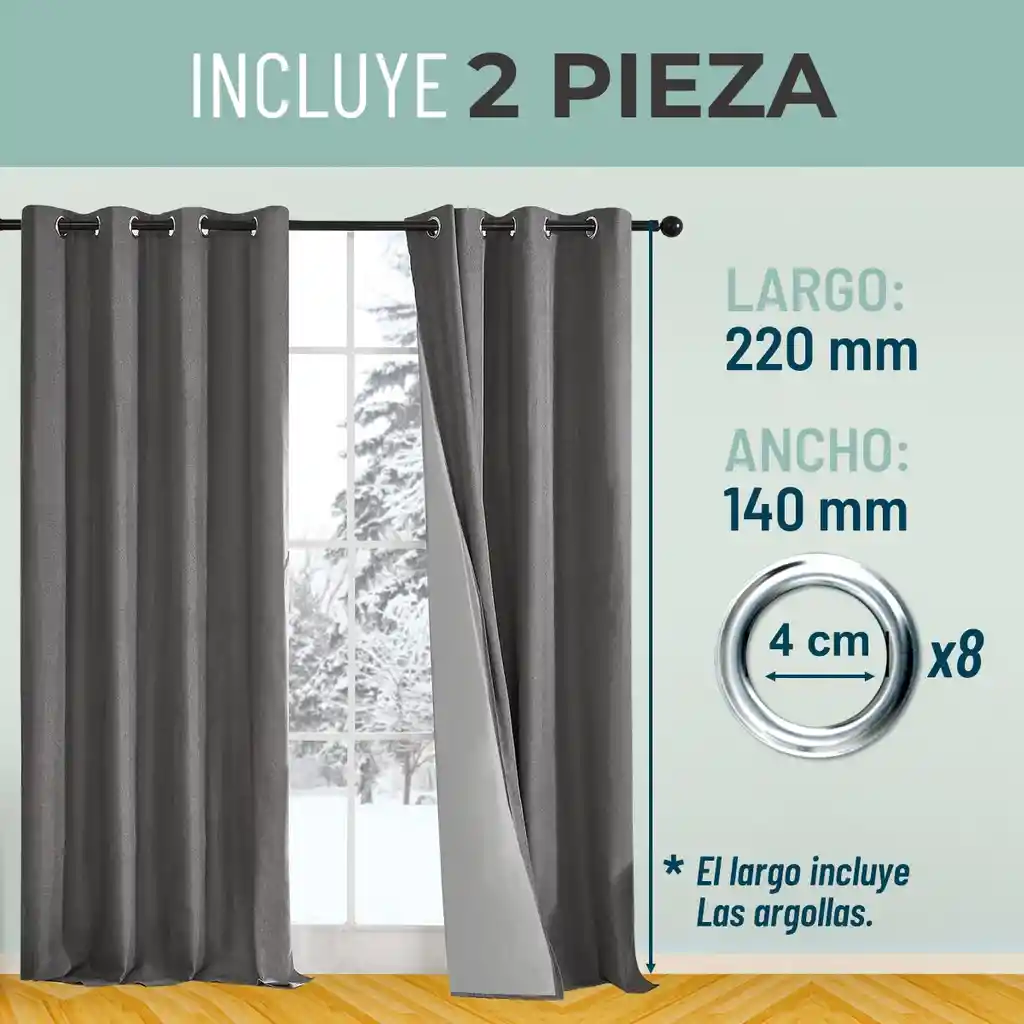 Cortina 100% Blackout Engomada Termica Set 2 Casatua 140x220