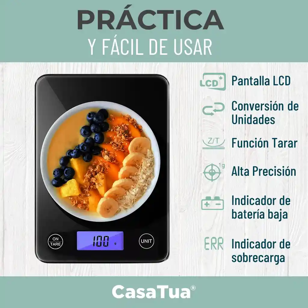 Balanza Bascula Digital Cocina Gramera Cubierta Vidrio 5 Kgs