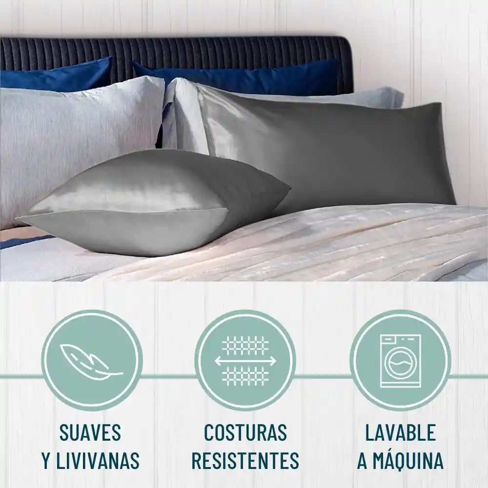 Funda Almohada Satin Saten Tipo Seda 100x50cm Set X 2