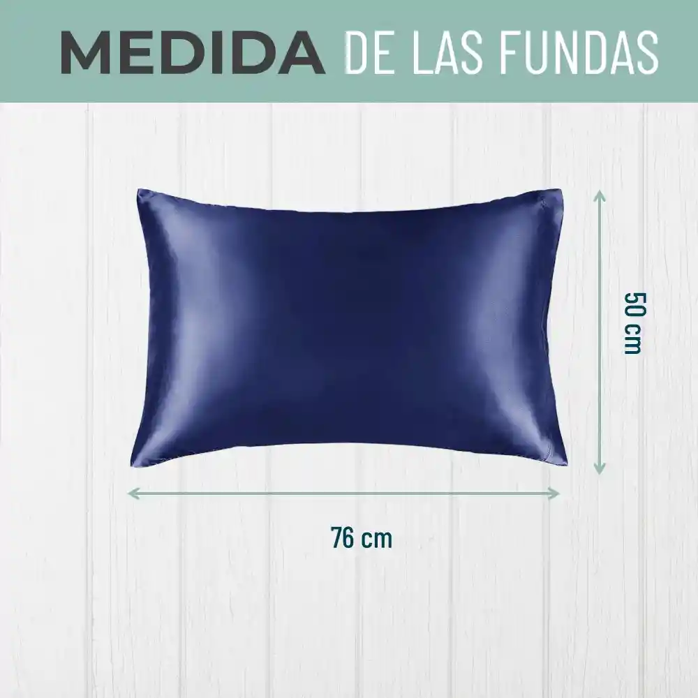 Funda Almohada Satin Tipo Seda 76x50cm Set X 2 Azul Marino