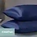 Funda Almohada Satin Tipo Seda 76x50cm Set X 2 Azul Marino