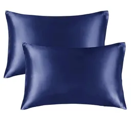 Funda Almohada Satin Tipo Seda 76x50cm Set X 2 Azul Marino