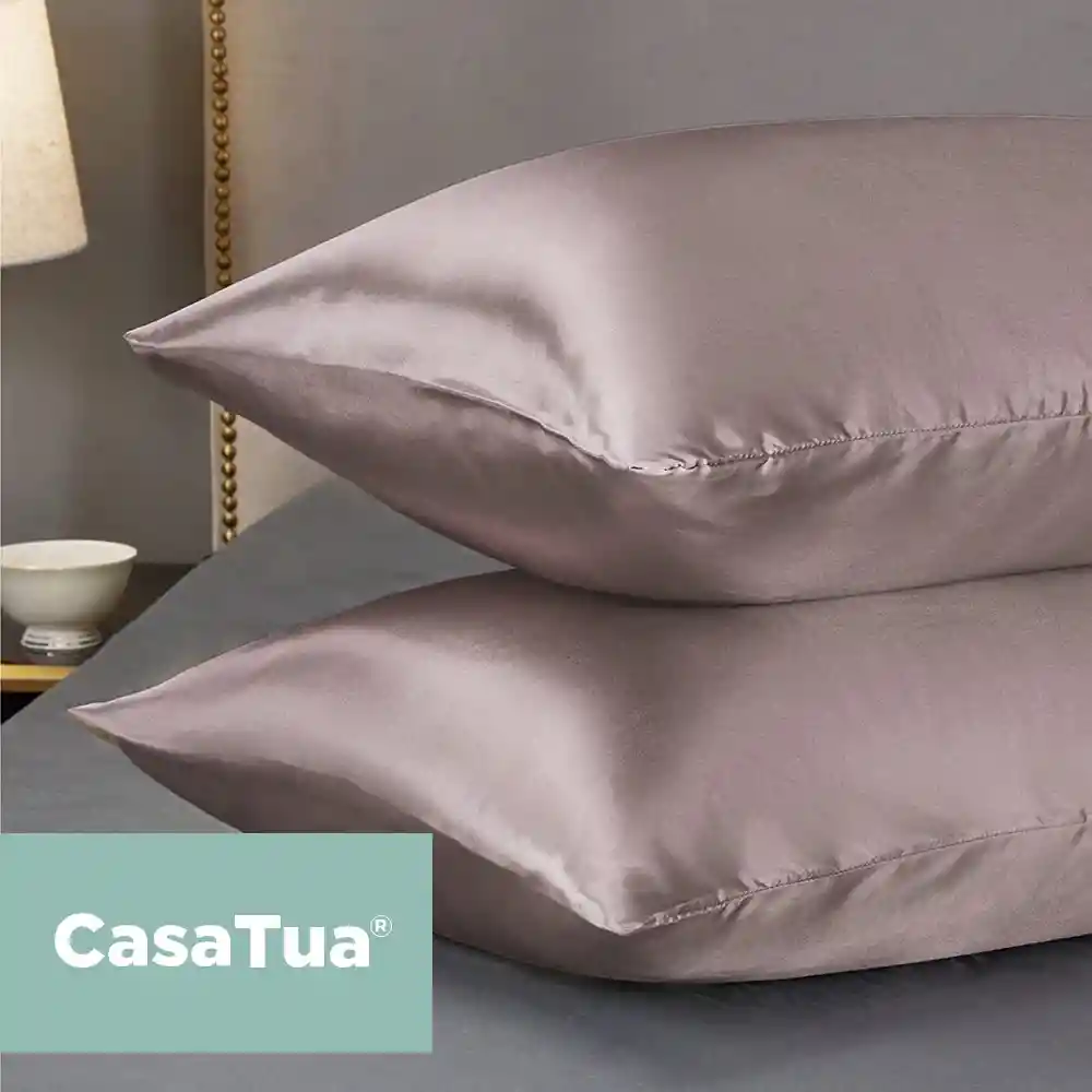 Funda Almohada Satin Tipo Seda Set X 2 Rosa Pardo 76x50cm!