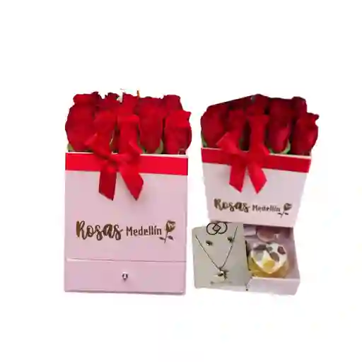 Caja Con Rosas, Chocolate Y Juego De Accesorios En Rodio