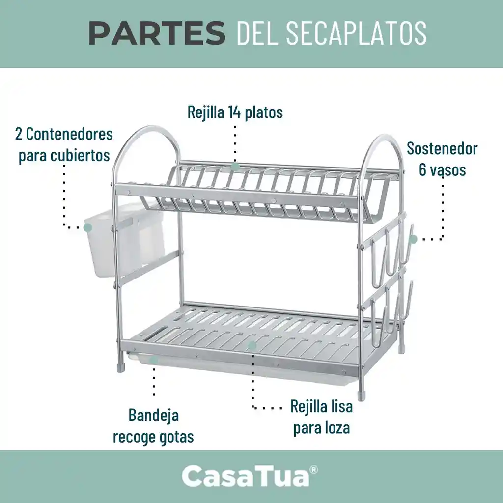 Escurridor Platos Platero 2 Niveles Aluminio 100% Inoxidable