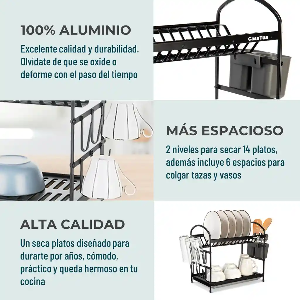 Escurridor Platos Platero 2 Niveles Aluminio 100% Inoxidable