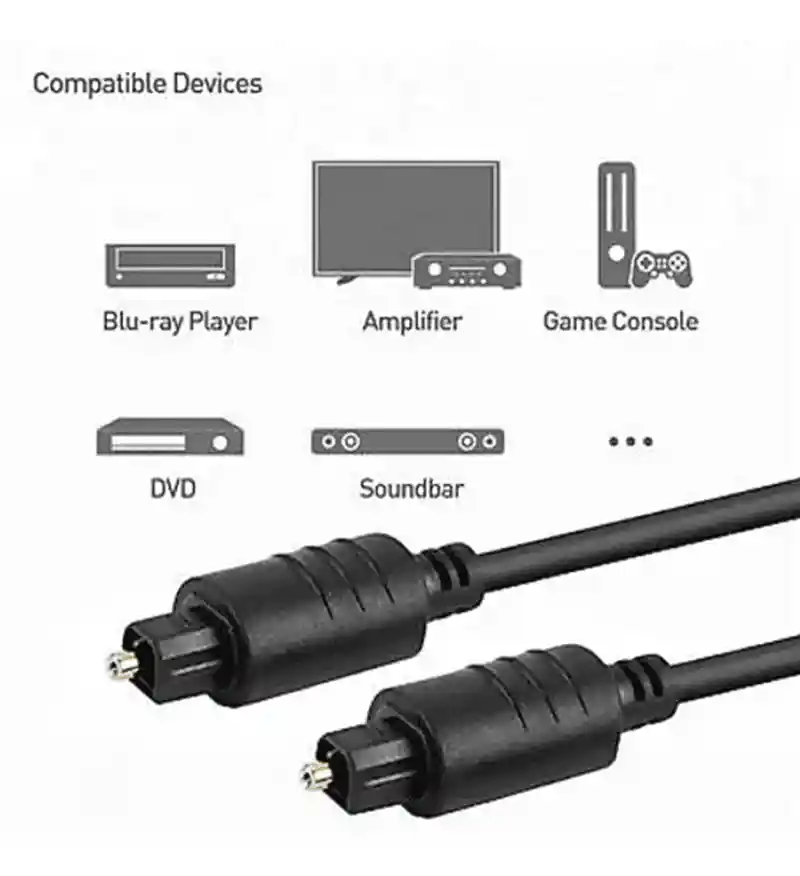 Cable De Audio Fibra Optica Digital Negro De 1,5 Metros