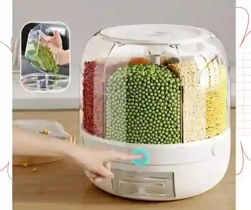 Dispensador De Granos Giratorio De 360°, Dispensador De Alimentos Secos Con Tapa