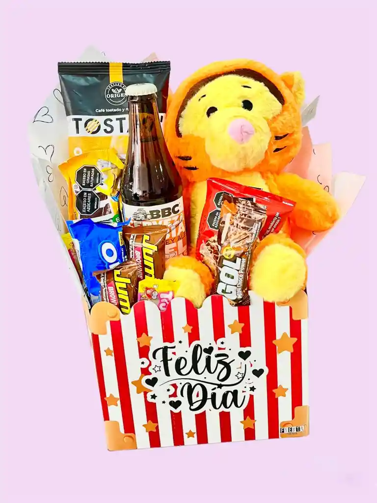 Regalo Especial Con Peluche De Tigger Café, Cerveza, Galletas Y Mas - Feliz Dia De Los Papitos O Feliz Dia