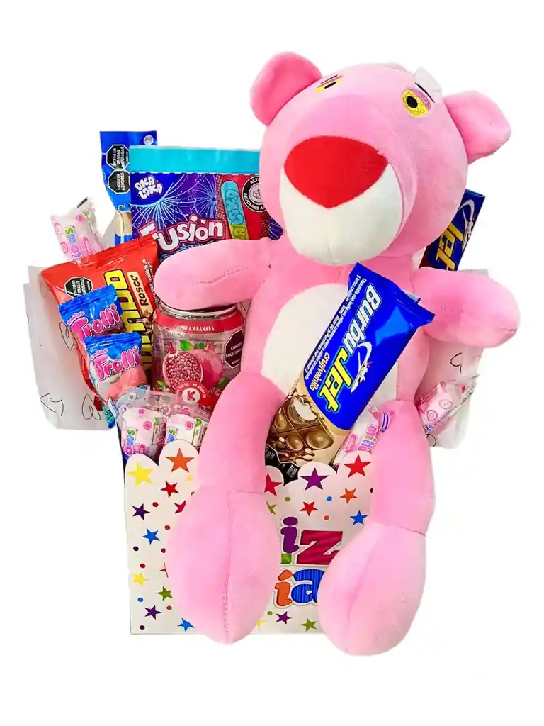 Regalo Especial Con Pantera Rosa Grande, Dulces, Gomitas, Chocolates Y Mas - Feliz Dia De La Madre - Regalo Feliz Dia