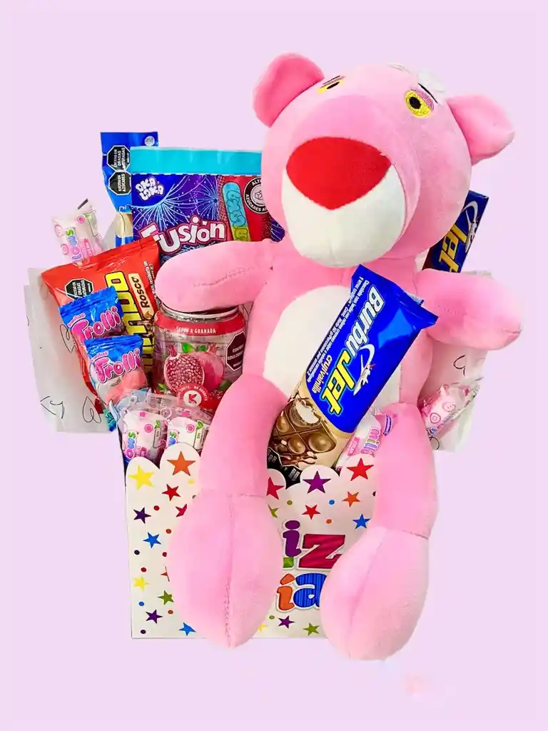 Regalo Especial Con Pantera Rosa Grande, Dulces, Gomitas, Chocolates Y Mas - Feliz Dia De La Madre - Regalo Feliz Dia