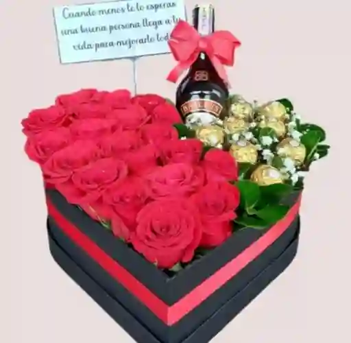 Caja Corazon Rosas, Beileys, Chocolates