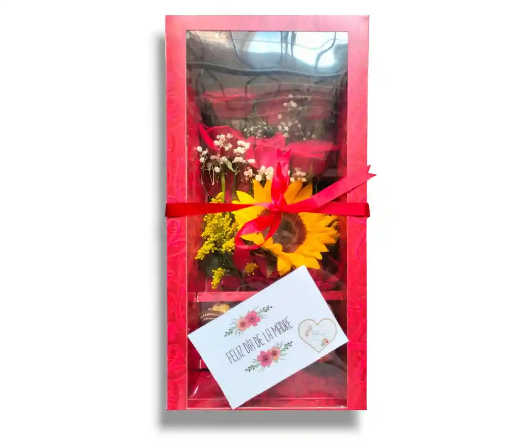 Caja De Rosas Chocolates Y Girasol