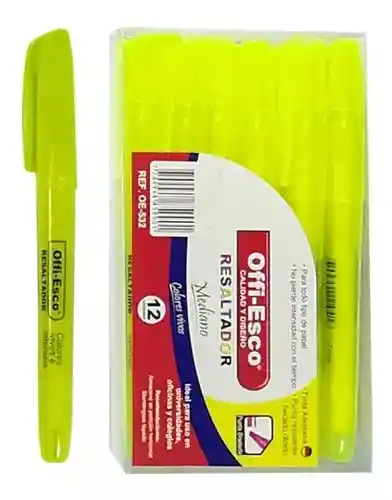 Resaltador Mediano Offi Esco Oe-532 Color Neon Amarillo