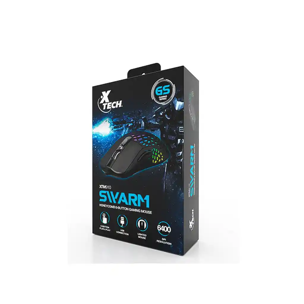 Mouse Gamer Xtech Xtm-910 Swarm, Rgb / 6 Botones / 6400dpi