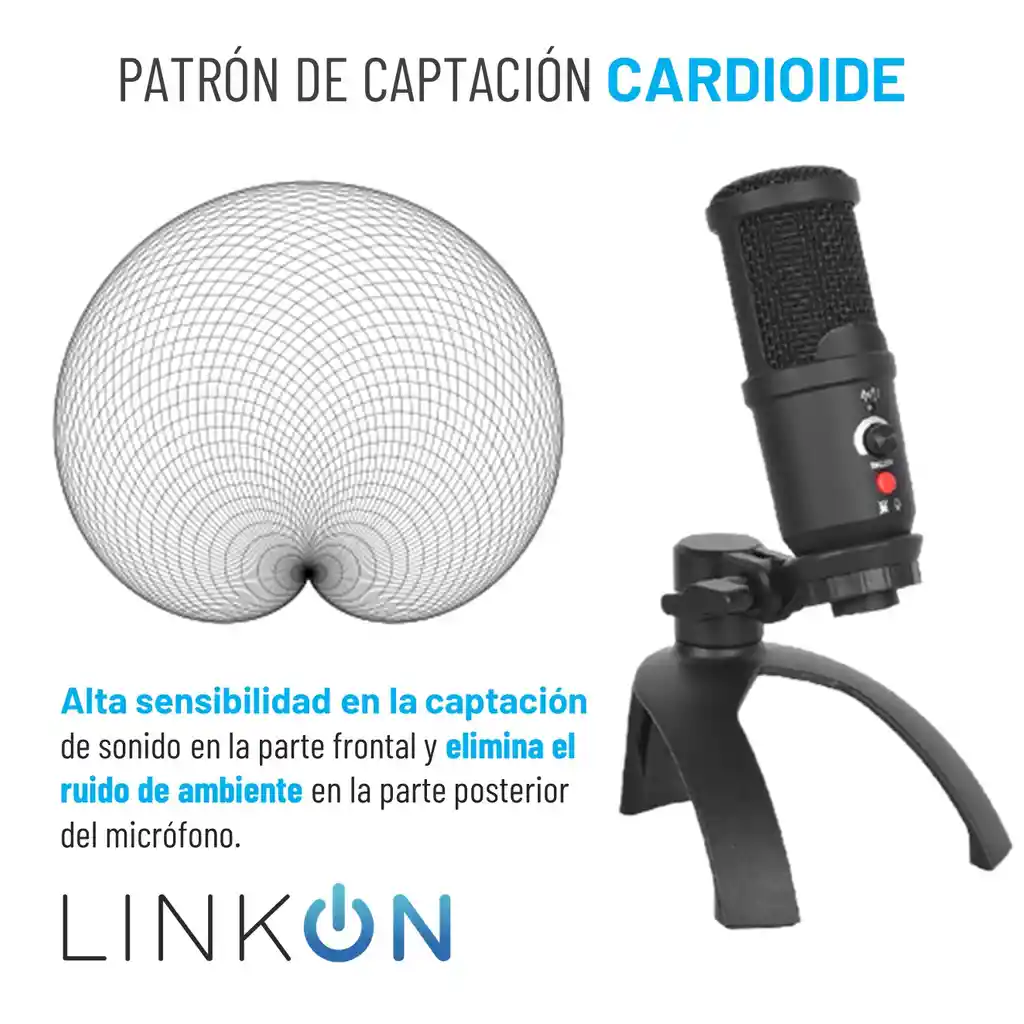 Microfono Condensador Cardioide Linkon Usb Tripode Vol Mute