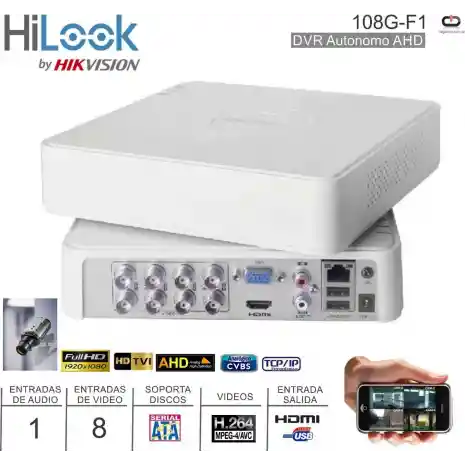 Dvr 8 Canales 2mp Hilook Video Grabador De Vigilancia Dvr-108g-f1