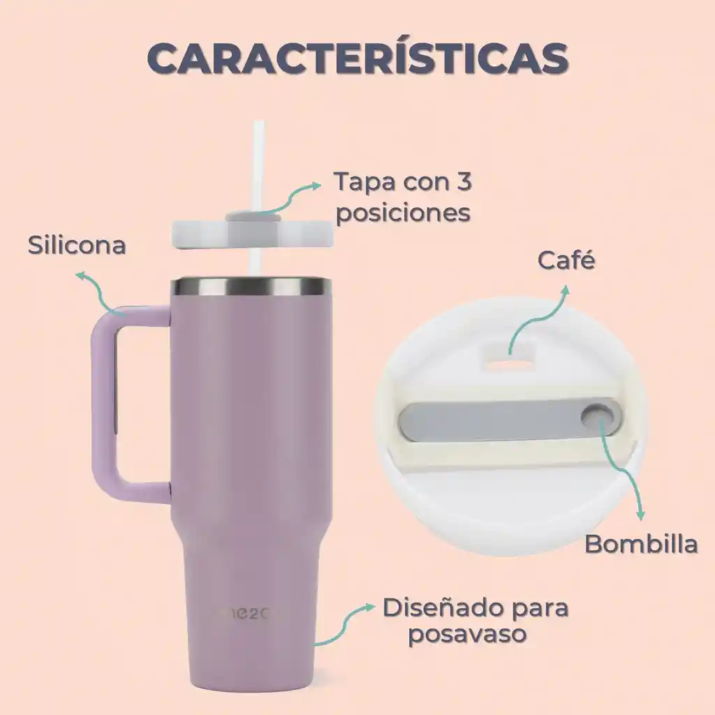 Vaso Termo Termico Manija Y Pitillo 1,2l One2go Acero Inox