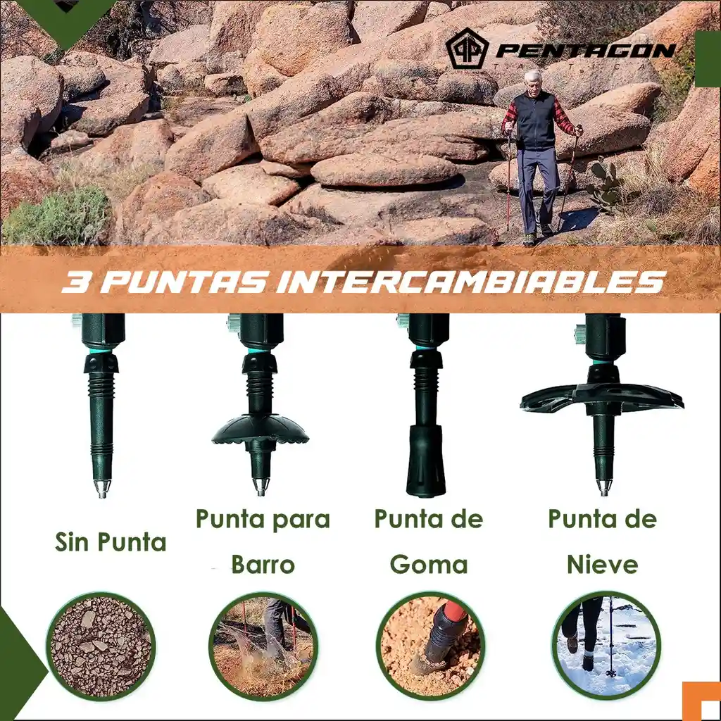 Bastones Trekking Senderismo X2 Plegables Aluminio Pentagon