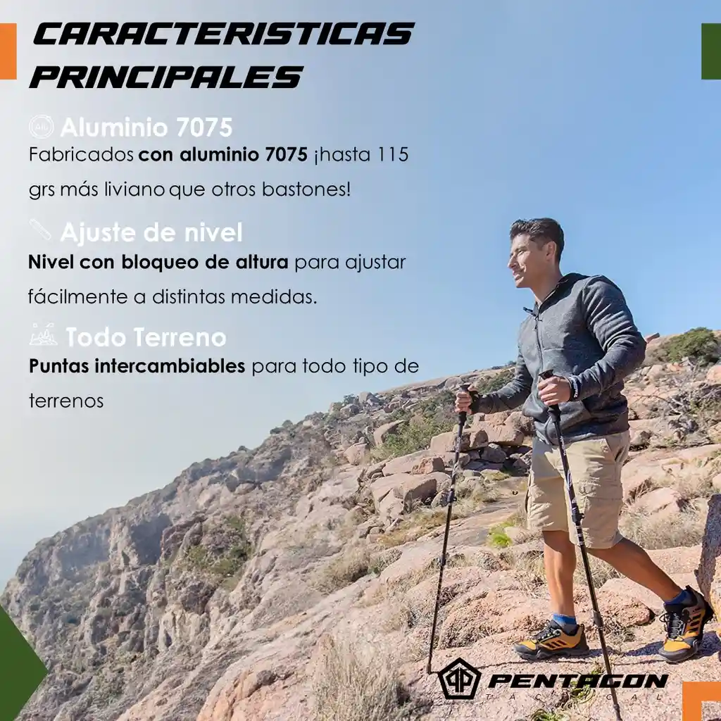 Bastones Trekking Senderismo X2 Plegables Aluminio Pentagon