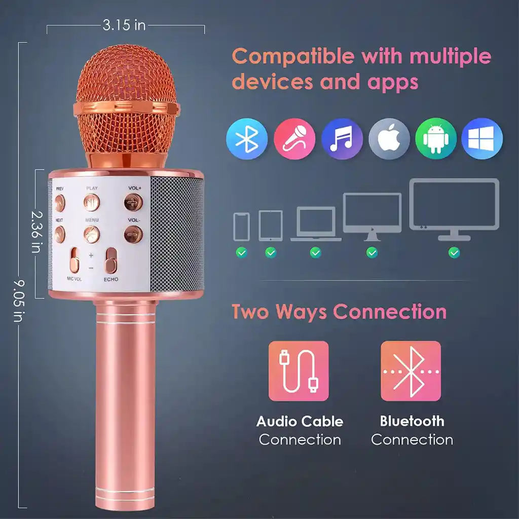 Super Micrófono Karaoke Inalámbrico Bluetooth Para Niños