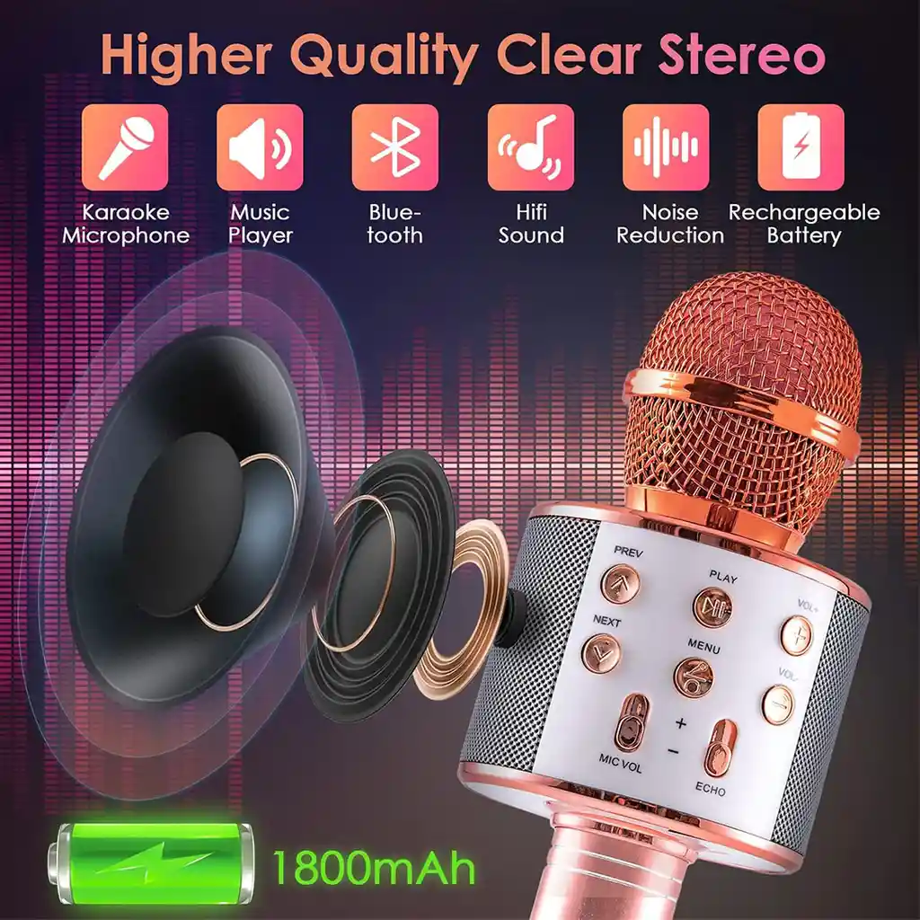 Super Micrófono Karaoke Inalámbrico Bluetooth Para Niños