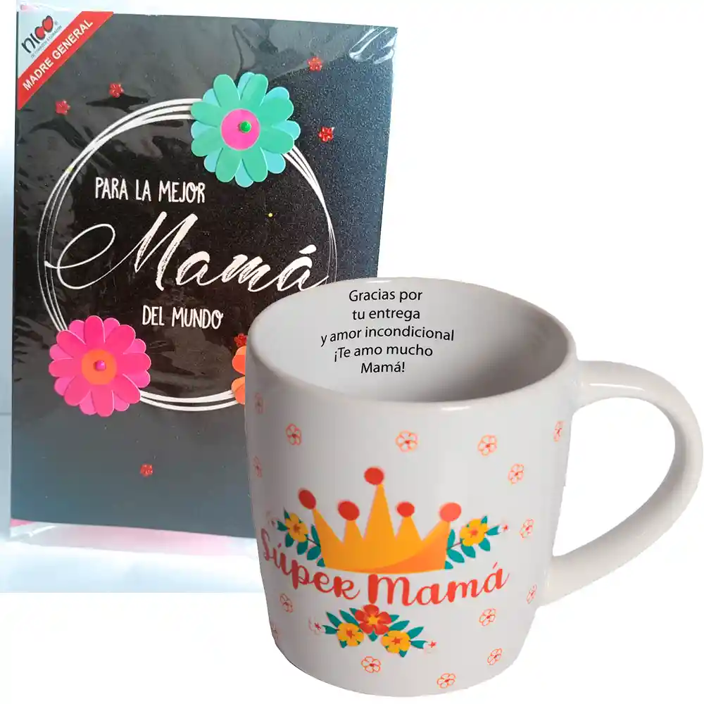 Kit Mamá Taza De Porcelana Con Mensaje Interno- Externo Y Tarjeta