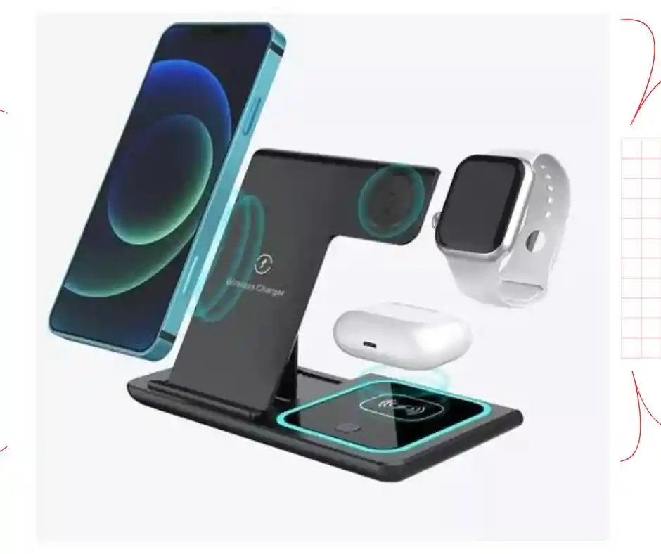 Cargador Inalámbrico 3 En 1 Escritorio Iphone/iwatch/airpods Color Negro