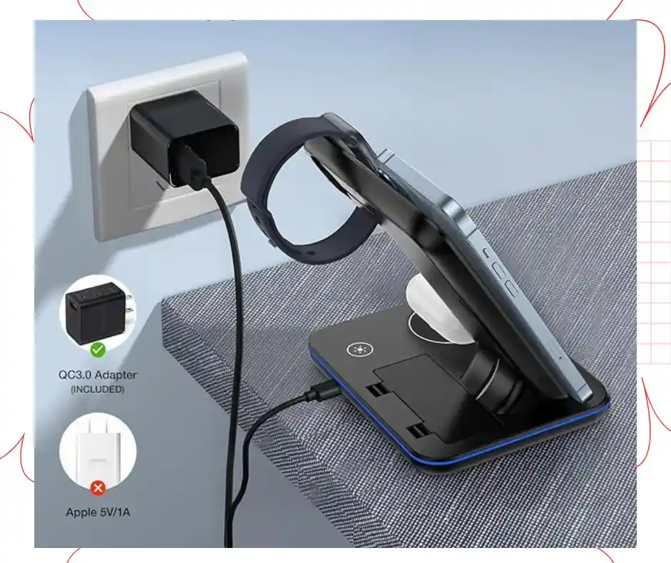 Cargador Inalámbrico 3 En 1 Escritorio Iphone/iwatch/airpods Color Negro
